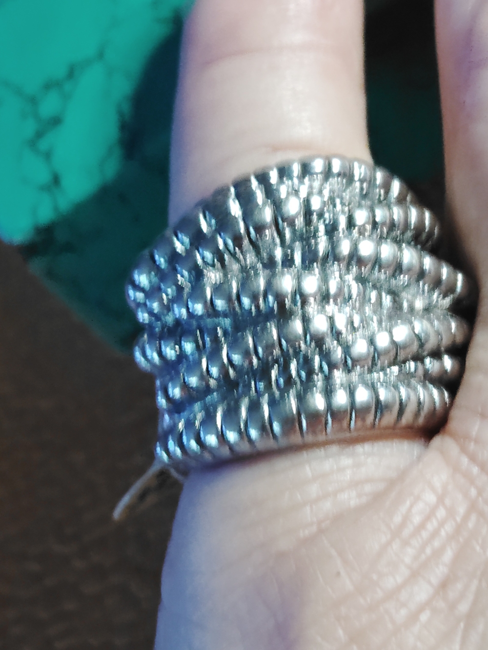 SOLID STERLING SILVER, SOLID TEXTURED COIL NON-STACK RING. SIZE 7